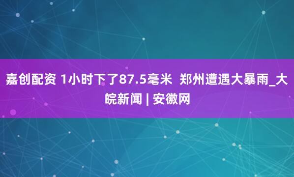 嘉创配资 1小时下了87.5毫米  郑州遭遇大暴雨_大皖新闻 | 安徽网