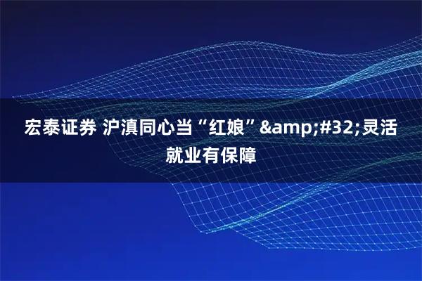 宏泰证券 沪滇同心当“红娘” 灵活就业有保障