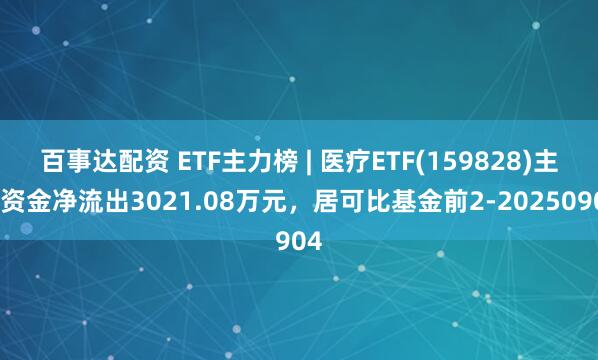 百事达配资 ETF主力榜 | 医疗ETF(159828)主力资金净流出3021.08万元，居可比基金前2-20250904